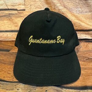 Young An Guantanamo Bay Hat Men's Adjustable Snapback Black Gold Script Cap
